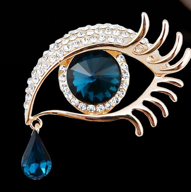 RHao женские голубые стеклянные прозрачные большие броши-глаза для свадебной вечеринки, ювелирные броши на булавке, брошь в виде слез, аксессуары для одежды, подарок - Окраска металла: Blue Gold