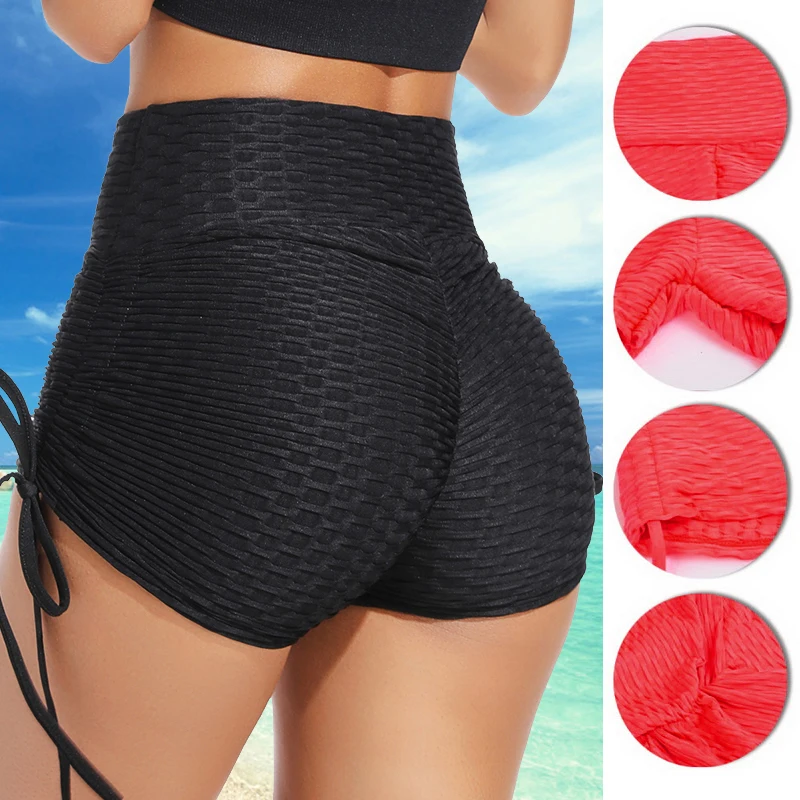 

FITTOO Polyester Shorts Women High Waist Solid Slim Fold Elasticity Comfortable Push Up Streetwear Girl Shorts Fitness 7Colors
