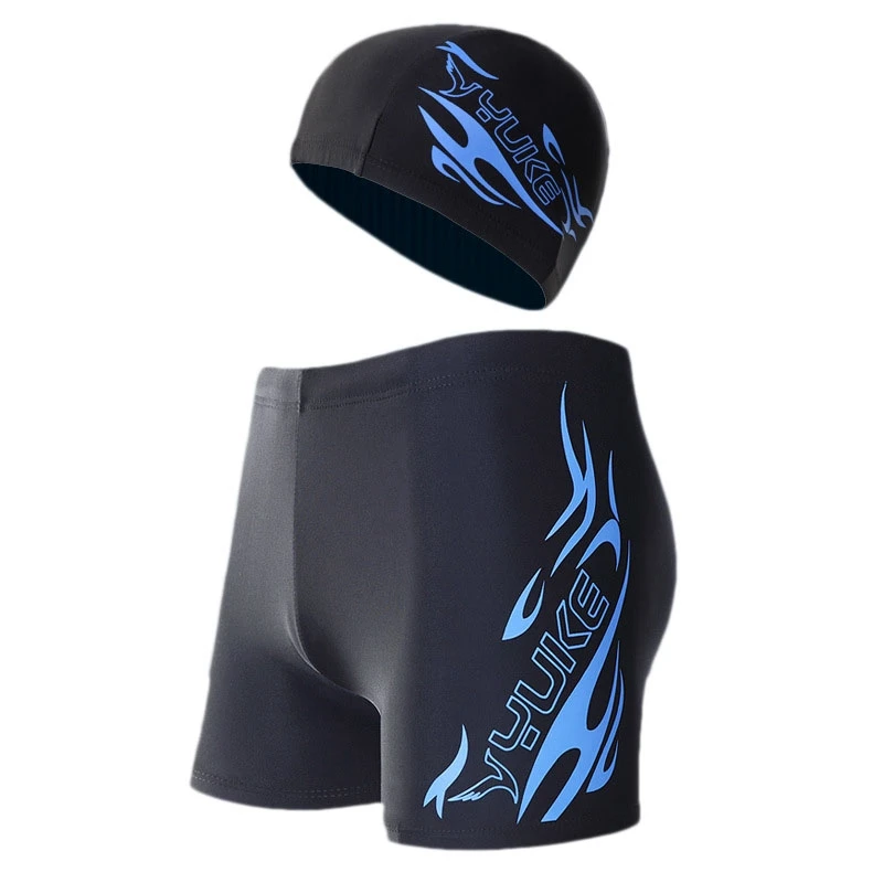 

Yuke Men'S Boxer Swimwear Adult Swim Pants Swimming Cap Set