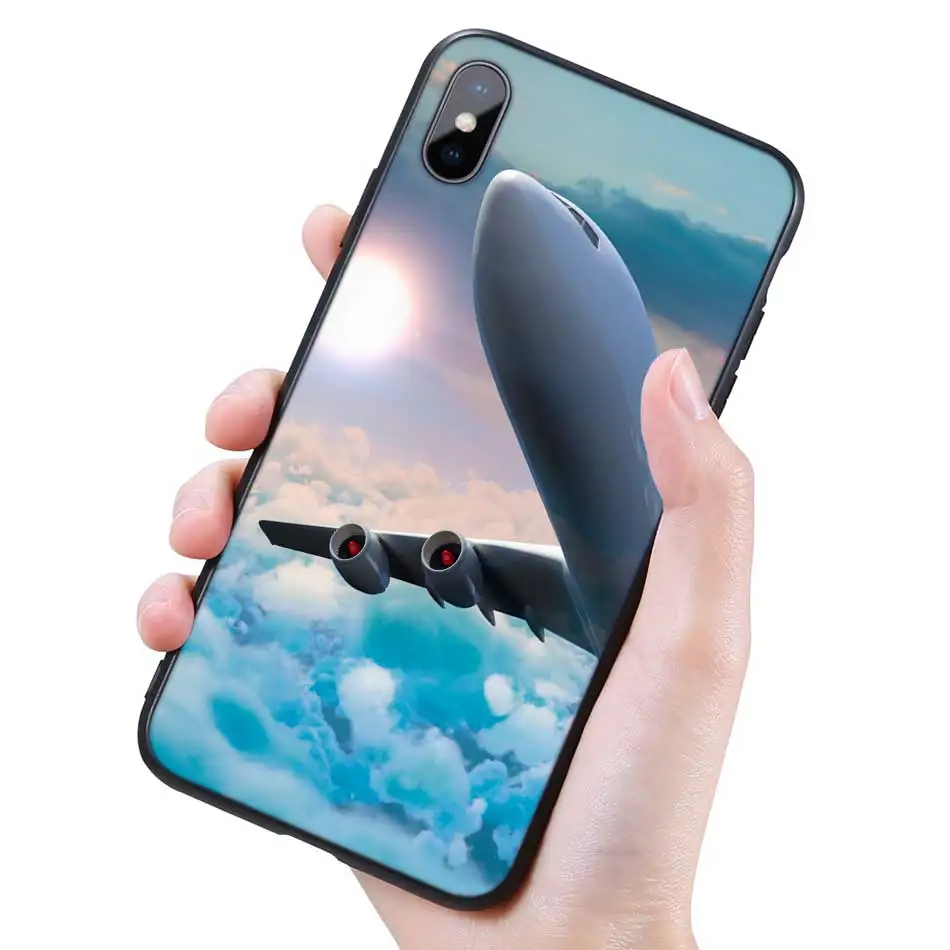 Силиконовый черный чехол для iPhone 11 Pro XR X XS MAX 7 8 6 6S Plus 5 5S SE 7Plus 8Plus мобильный телефон самолет