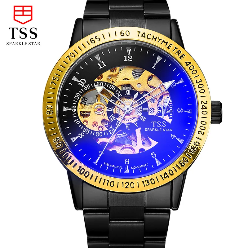 Fashion Luxury Brand TSS Men Watch Hollow luminous Automatic Mechanical Wristwatch For Male With Original Box