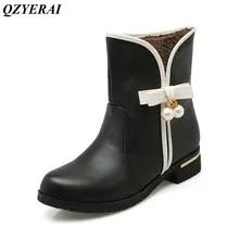 QZYERAI Warm winter low heel bow tie snow boots female boots women shoes
