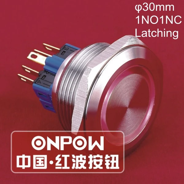 

ONPOW M30mm 12V Red LED IP65 Latching ring illuminated Stainless steel Push button switch (GQ30-11ZE/R/12V/S)  CE, ROHS