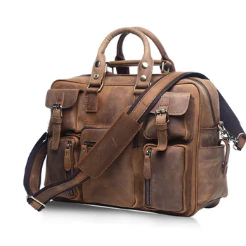 

Large Briefcase business Bag Men Leather Handbag Zipper Muti Pockets Travel Tote Shoulder Bag Men Casual Genuine Leather Handbag