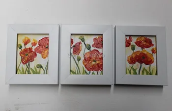 

100% hand-painted Home decoration oil painting on Small thin board Match framework high quality flowers 3pcs/set DM-928022