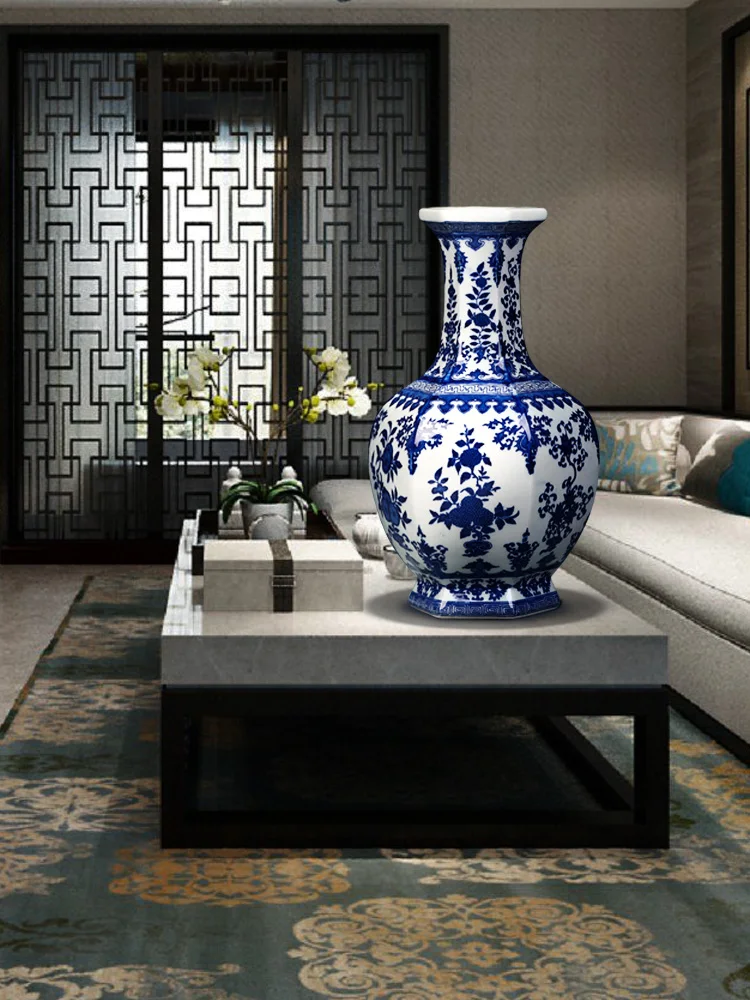 Керамическая Сине белая фарфоровая антикварная ваза Jingdezhen Цветочная композиция
