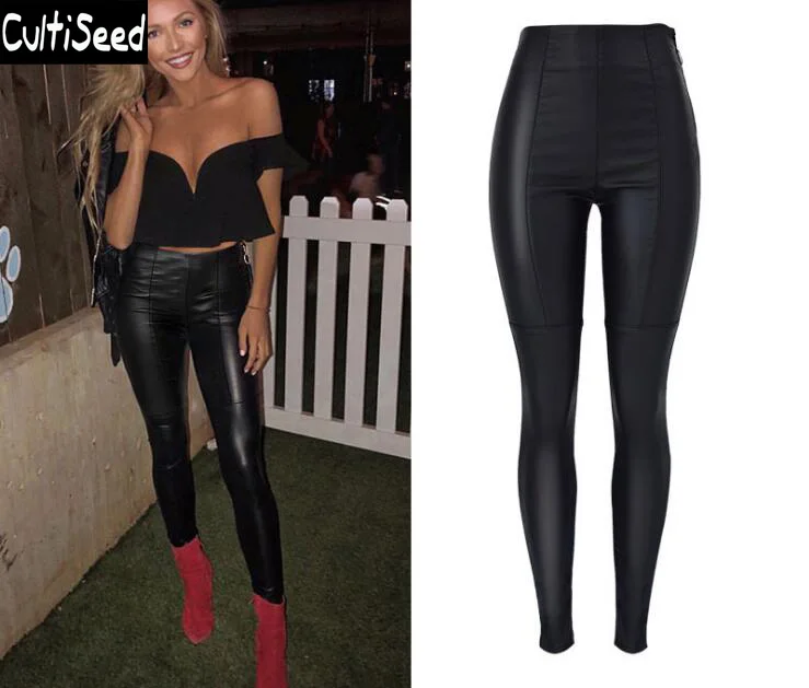 

Cultiseed Female High Waist Fake PU Leather Pencil Pants Trousers Ladies Office Work Party Long Pants Women Fashion Trousers