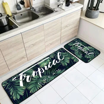 

Tropical Leaves Floor Mat Anti-Slip Kitchen Mat Carpet Oil Absorption Carpet Long Kitchen Door Bathroom Hallway Door Bedroom Rug