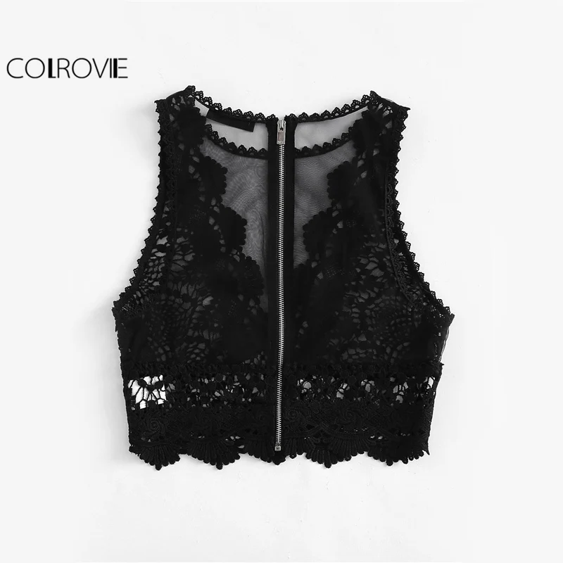 COLROVIE الأسود يتعرض البريدي الدانتيل تول تانك الأعلى للمرأة الإسكالوب زين مثير الصيف قمم خمر ضئيلة قطع أنيقة خزان COLROVIE الأسود يتعرض البريدي الدانتيل تول تانك الأعلى للمرأة الإسكالوب زين مثير الصيف قمم خمر ضئيلة قطع أنيقة خزان