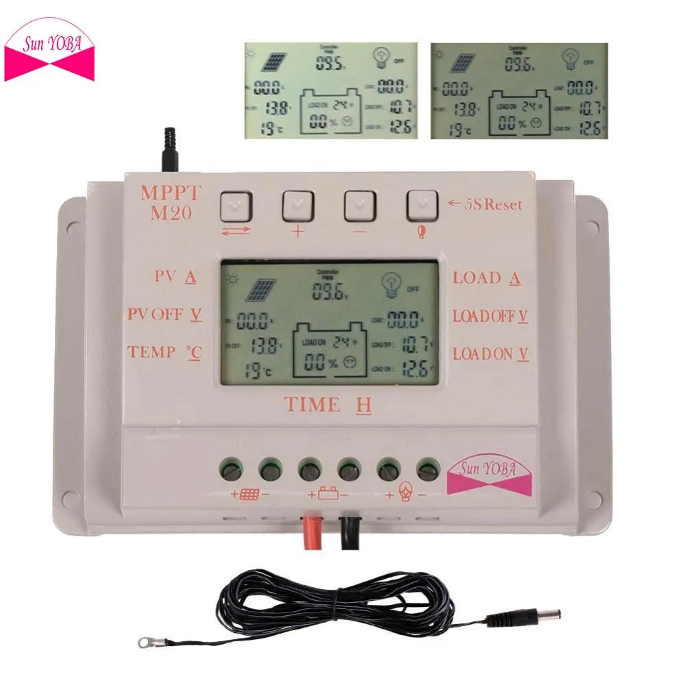 

Sun YOBA 20A 12V/24V LCD MPPT Solar Regulator Charge Controller + 16ft Cable