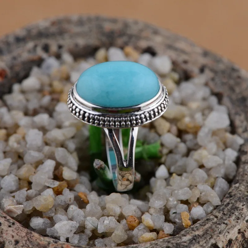 

2019 Anel Feminino Anel Feminino The Golden Deer S925 Inlaid Antique Style Female Money Gifts Amazonite Ring Thai Wholesale