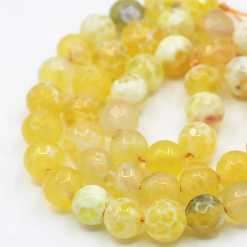 

6 8 10 12mm Yellow Natural Fire Agates Stone Faceted Round Beads for Jewelry Making Dragon Carnelian Onyx Findings 15inch A352
