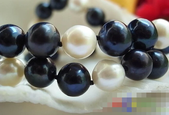 

FREE SHIPPING>>>@@ > 1083 2ROW 8" WHITE BLACK ROUND FRESHWATER PEARL BRACELE