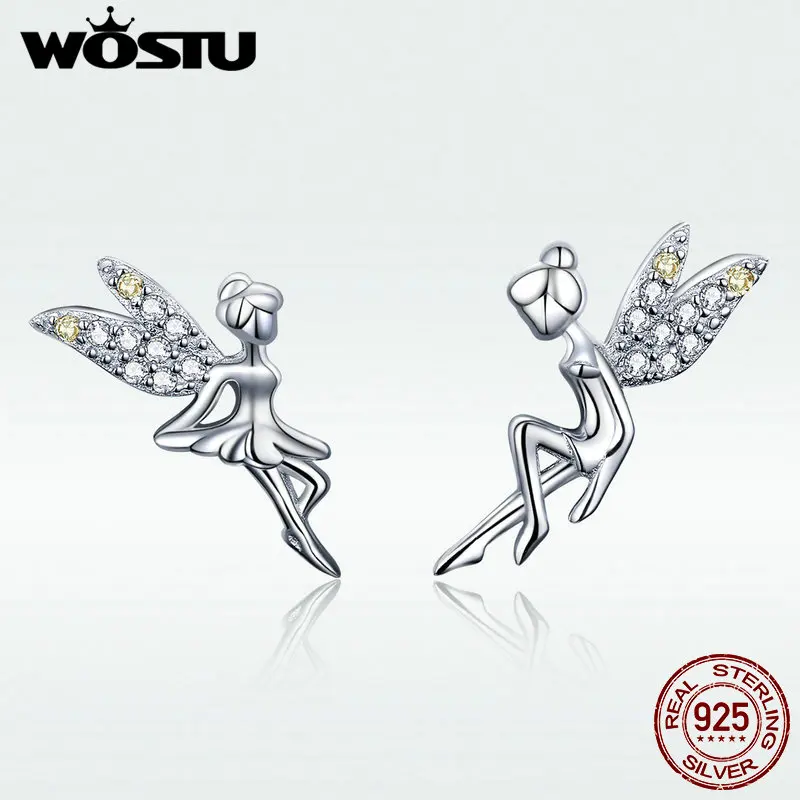 

WOSTU Classic 925 Sterling Silver Spring Fairy Elf CZ Stud Earrings For Women Tiny Earrings Wedding Silver Jewelry Gift DAE046