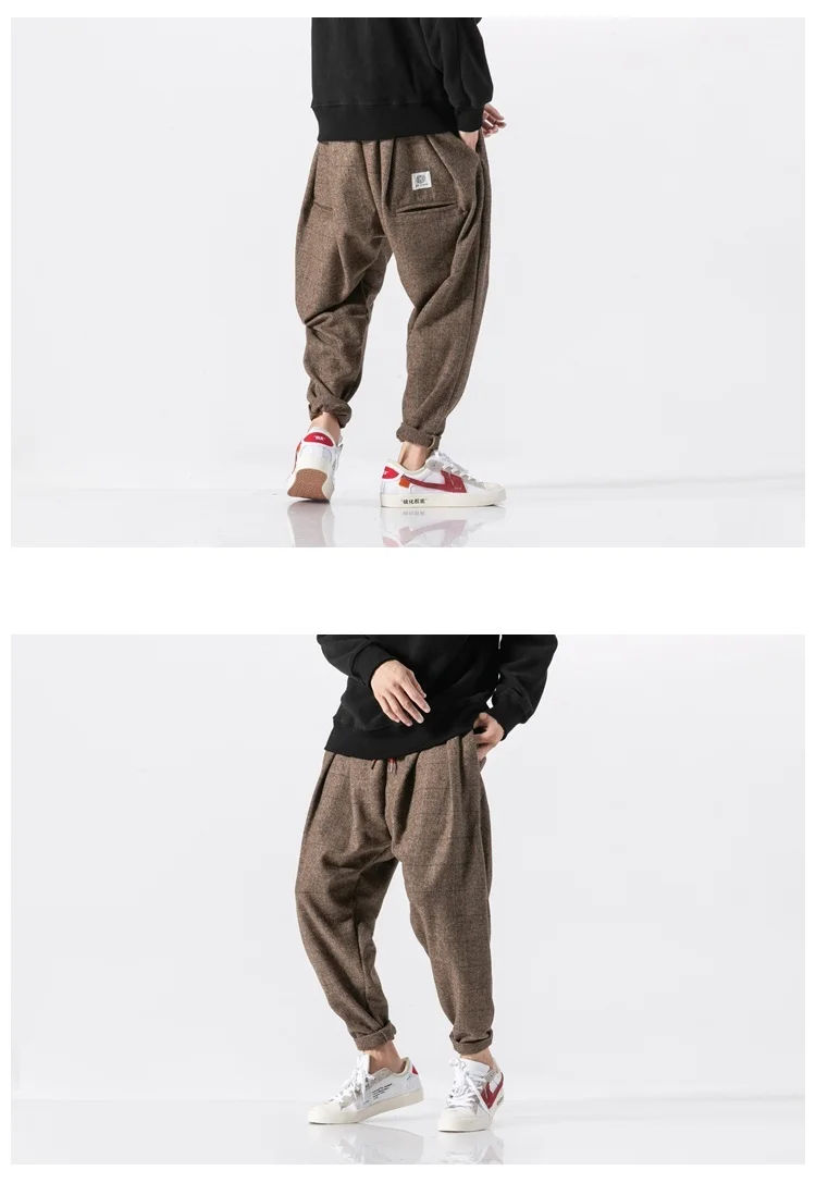 Zongke, китайский стиль, толстые шерстяные штаны, мужская Японская уличная одежда, клетчатые шаровары, мужские брюки, хип-хоп джоггеры, Мужские штаны, новинка