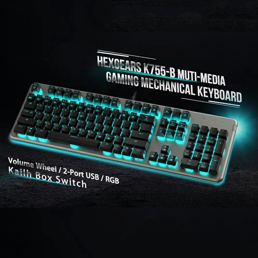 HEXGEARS GK755 B Mechanical Keyboard RGB Backlight Volume Wheel 104Keys