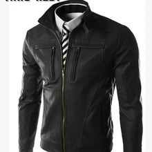 TANGNEST Новая повседневная тонкая мужская кожаная куртка модная мужская куртка из искусственной кожи одноцветная мужская куртка с воротником-стойкой MWP269