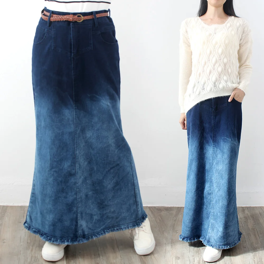 Free Shipping 2017 Fashion Long Maxi Denim Jeans Skirts For Women Plus ...