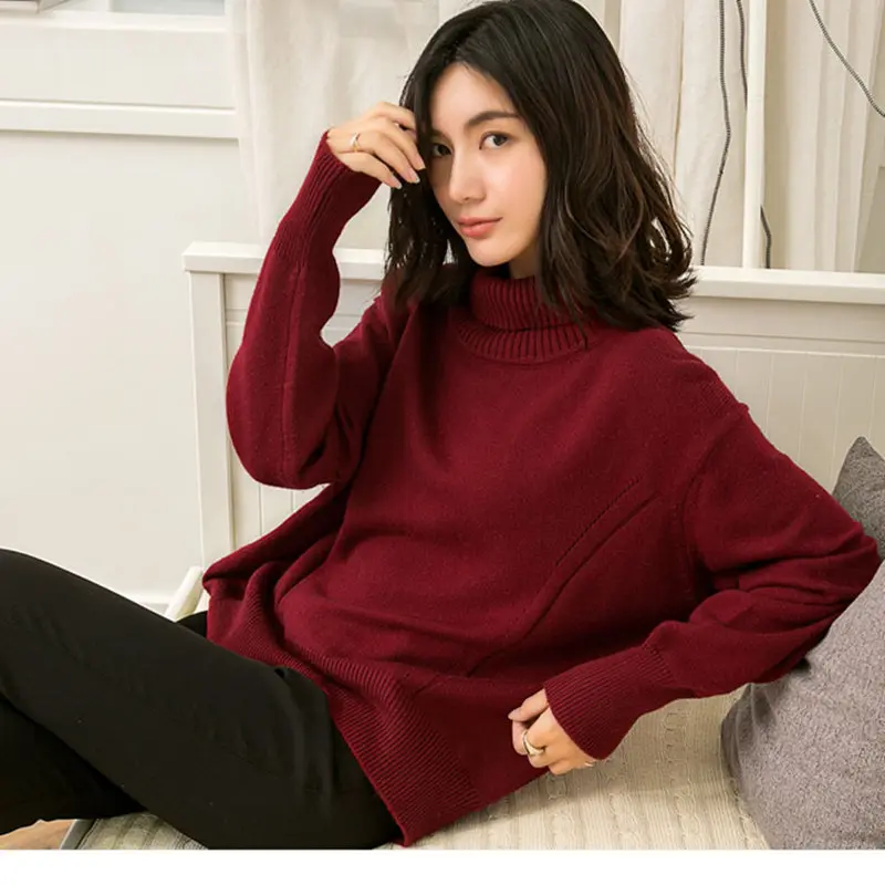 KamelWeinrot Stil Damen Stehkragen Frauen Pullover Gold Pullover Smpevrg Neue Und Pullover Warme Clothig Langarm Gestrickte OkXZiuP