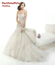 BacklakeGirls Robe De Mariage 2017 New Custom Made Champagne Luxury Appliques Crystal Tulle Mermaid Wedding Dress Bridal Gowns