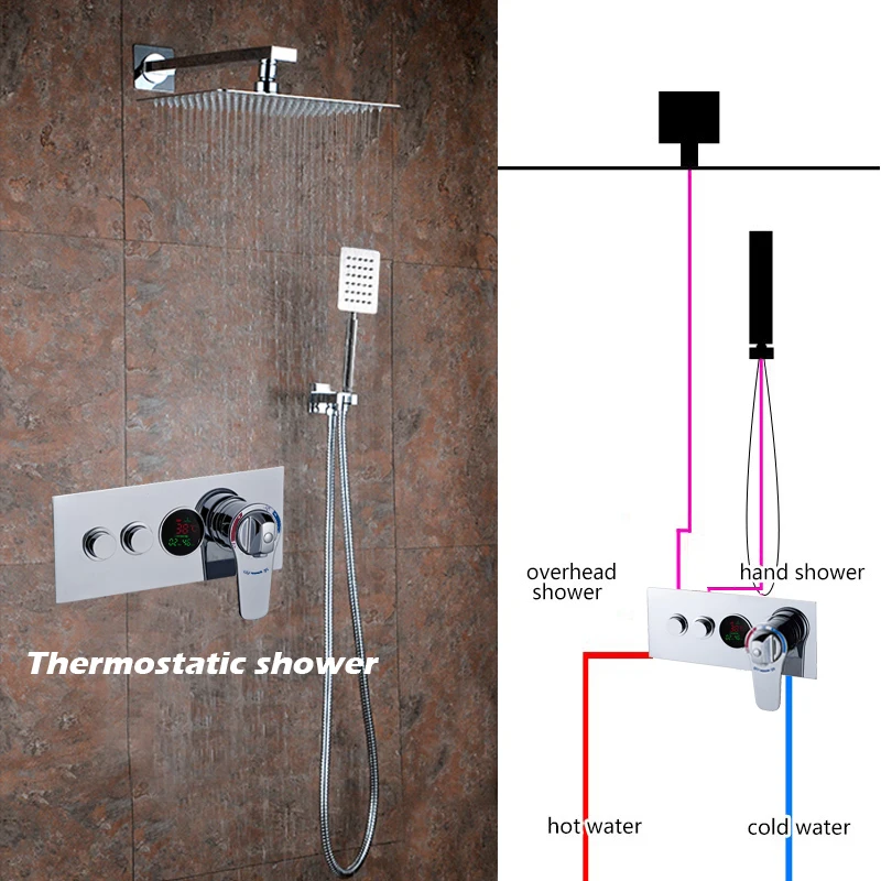 Ванная комната скрытый управление клапан термостатический смешивания клапан латунь настенный 2 способа душ панель Нержавеющая сталь
