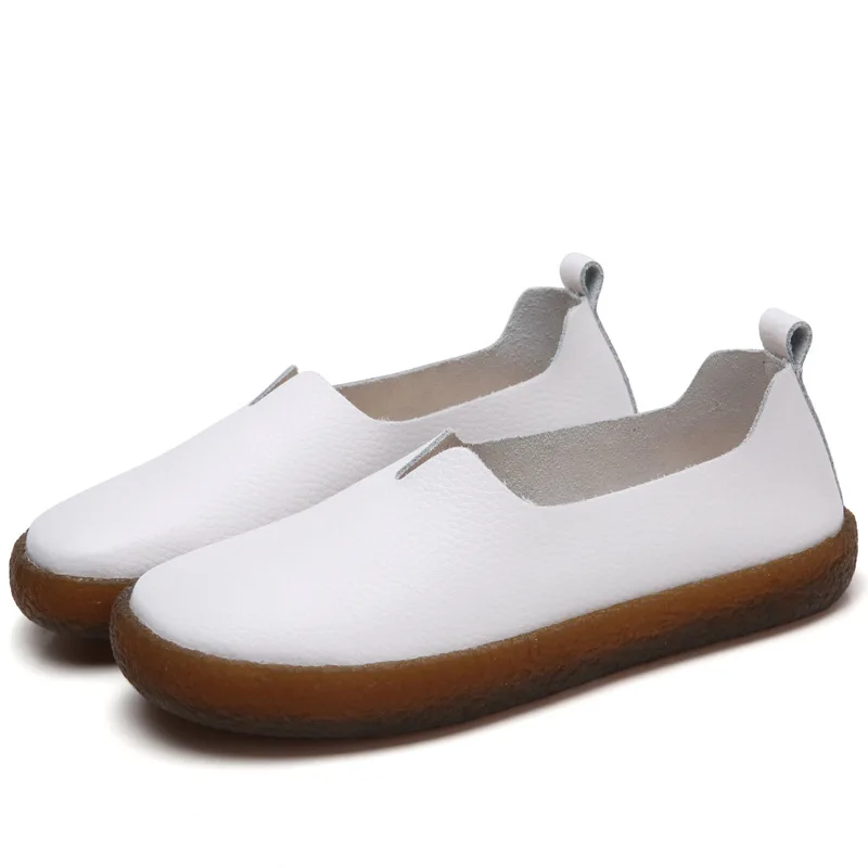 Повседневное Лоферы женские туфли, удобные туфли на плоской подошве Дамская обувь tenis feminino размера плюс обувь из натуральной кожи женские балетки - Цвет: White