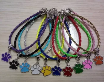 

Bear claws Bracelet Jewelry Tibetan silver Enamel Cat/dog claw Charm Pendant Blending Braided Rope Bracelet For Women gift U1