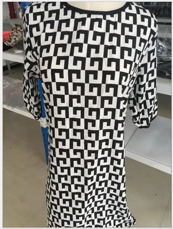 Лето Шифон Dress Новый 2017 О Образным Вырезом С Коротким Рукавом Черный Белый