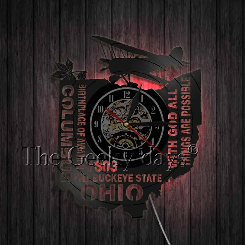 С God все вещи возможны Buckeye State Ohio винтажные 3D настенные часы виниловая запись