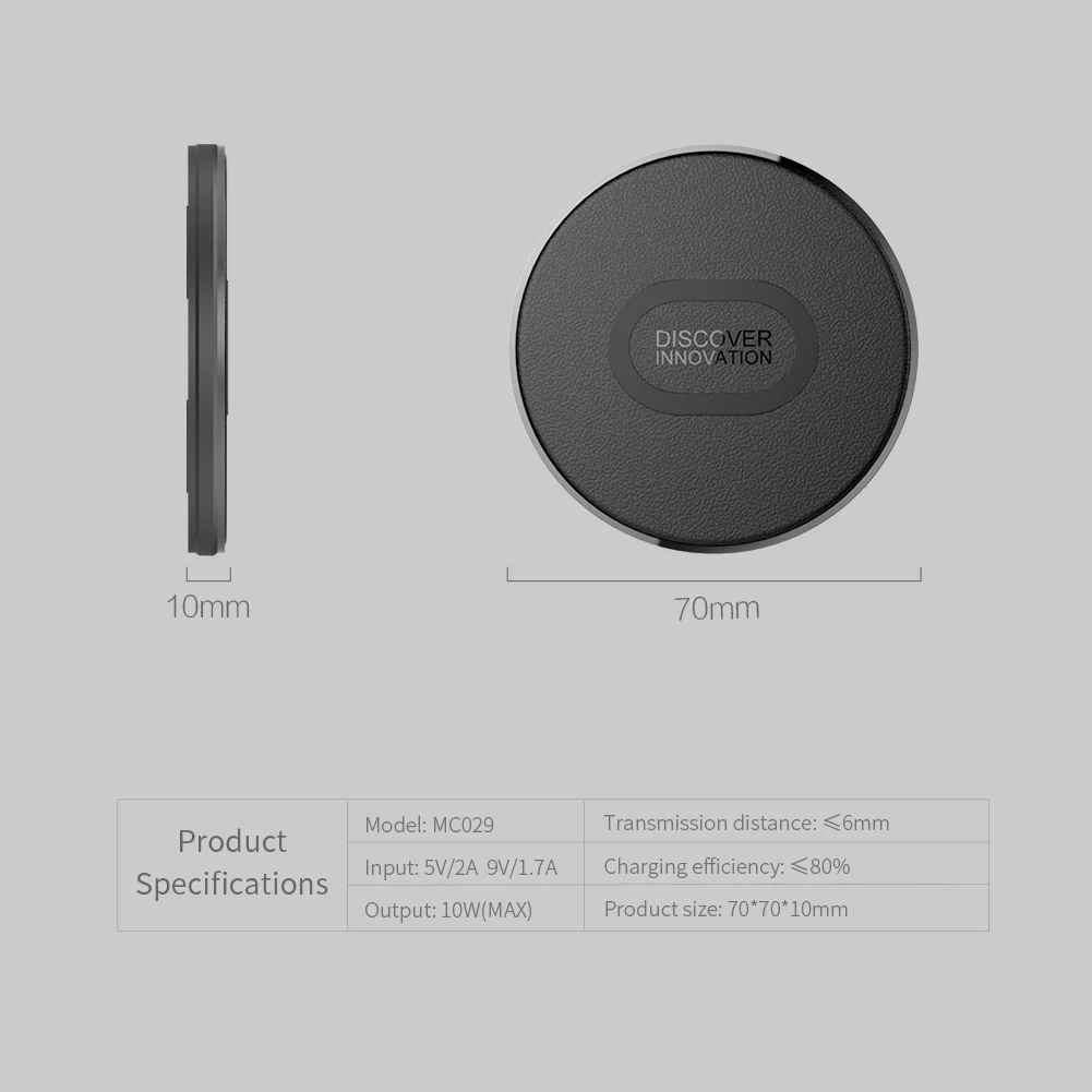Nillkin 10 Вт мини ручных Qi Беспроводной Зарядное устройство, кнопка Портативный зарядного устройства для samsung Galaxy S10 S9 S8 плюс huawei P30 Pro