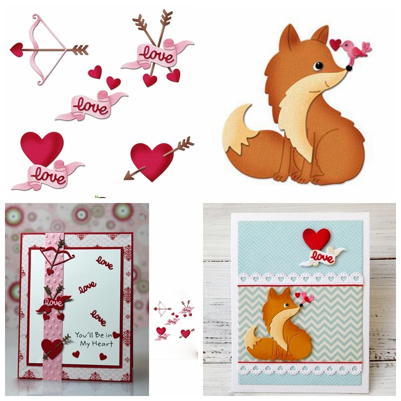 

Love Heart Arrow&Fox Metal Cutting Dies Stencils For DIY Scrapbooking Decorative Embossing Valentine Handcraft Die Cut Template