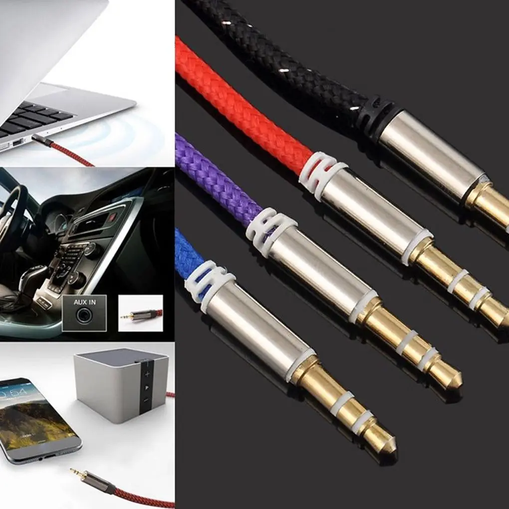 

1m Nylon Jack Audio Cable 3.5 mm to 3.5mm Aux Wire Line Male to Male Car Headphone Speaker Aux Cord