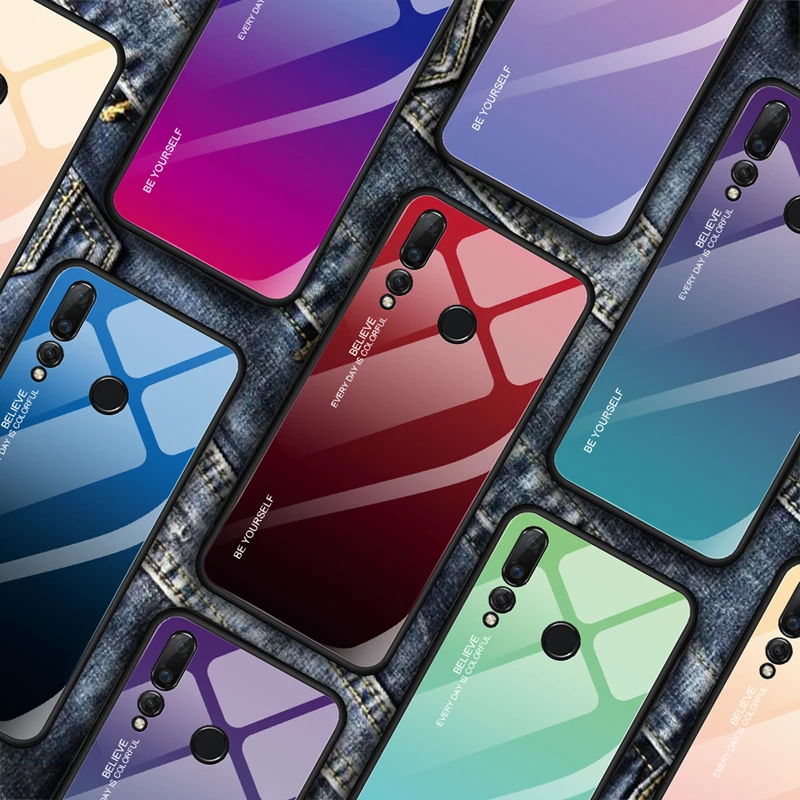 

Gradient Glass Case For Huawei Mate 20 10 P20 P30 Pro Lite Nova 4 Honor 8X 8A V20 10 Lite Y9 2019 Colorful Cover Phone Shell