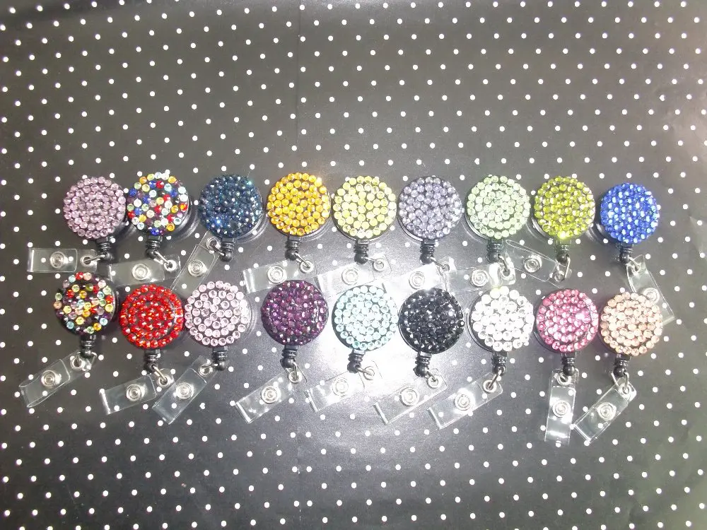 

Multi-Colored Rhinestone Crystal Retractable ID Badge Reel Holder 10pcs/lot