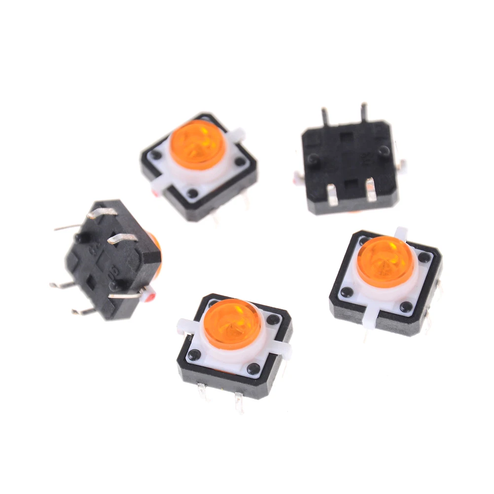 5 шт./лот 12*12 мм 4PIN SMT Тактильный кнопочный переключатель с цветами LED микро сброса