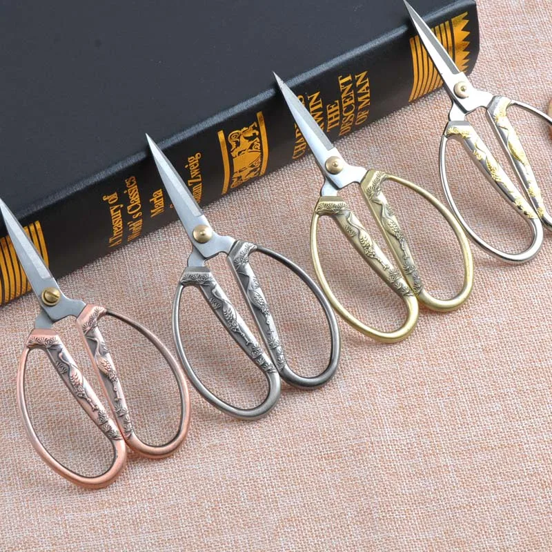 

European Vintage Sewing Scissors Embroidery For Fabric Cutter Pine Crane Pattern Tailor's Scissors 4colors Hi-Q CP0707