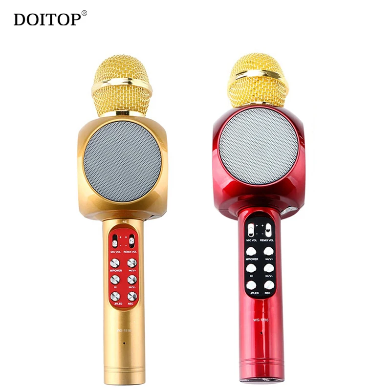 DOITOP Hi Fi Bluetooth Hanheld микрофон Поддержка FM TF карты светодиодные беспроводной