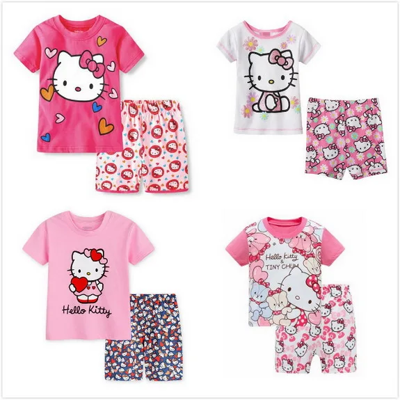 Baby Kids Pajamas Sets Summer Children Short Sleeve Cotton Hello Kitty ...