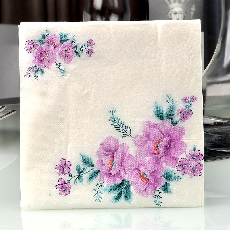 

20 Vintage table napkin paper tissue purple rose flower handkerchief decoupage wedding cafe home hotel party serviette decor