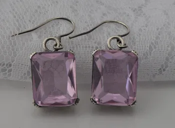 

Delicate and beautiful girls 925 silver jewelry luxury series ancient silver pink topaz stone earrings