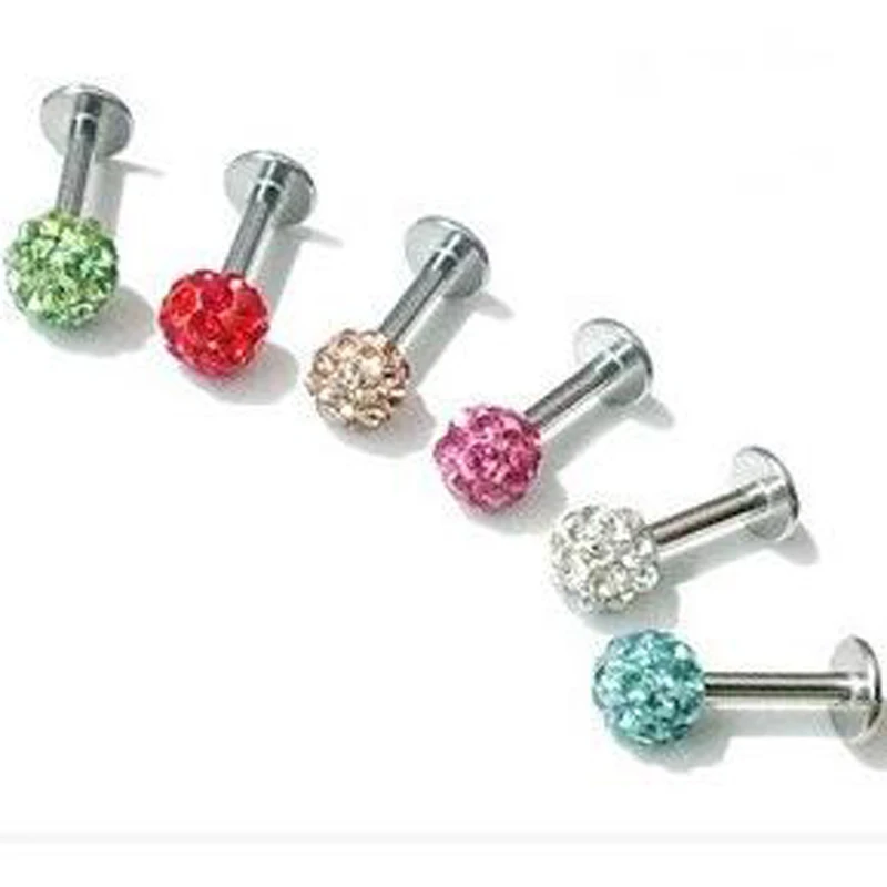 1.2x6mm 16G Labret Rings surgical Stainless Steel 5mm Crystal Ball Lip