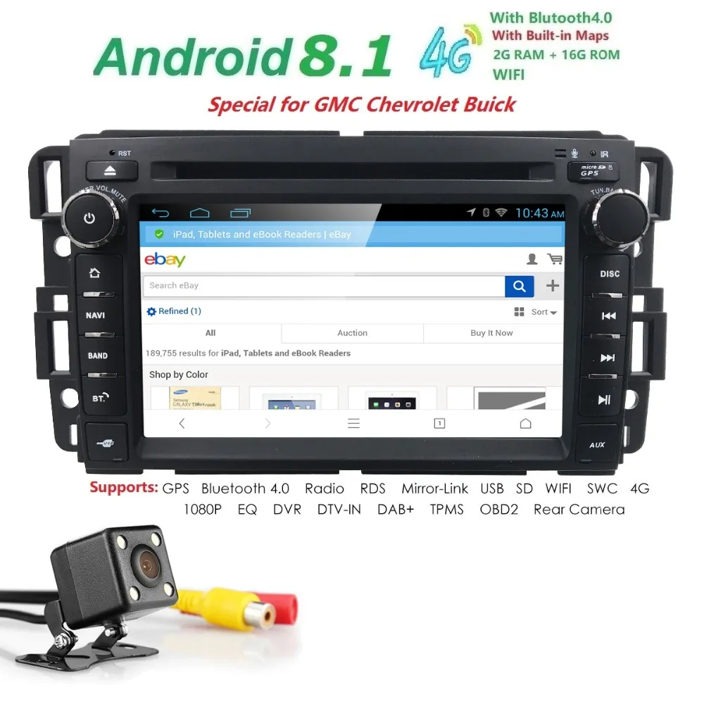 

2GRAM Android8.1 Car DVD Player For GMC 7inch Quad Core Double Din in Dash Touchscreen FM/AM Radio Receiver Navigation Bluetooth