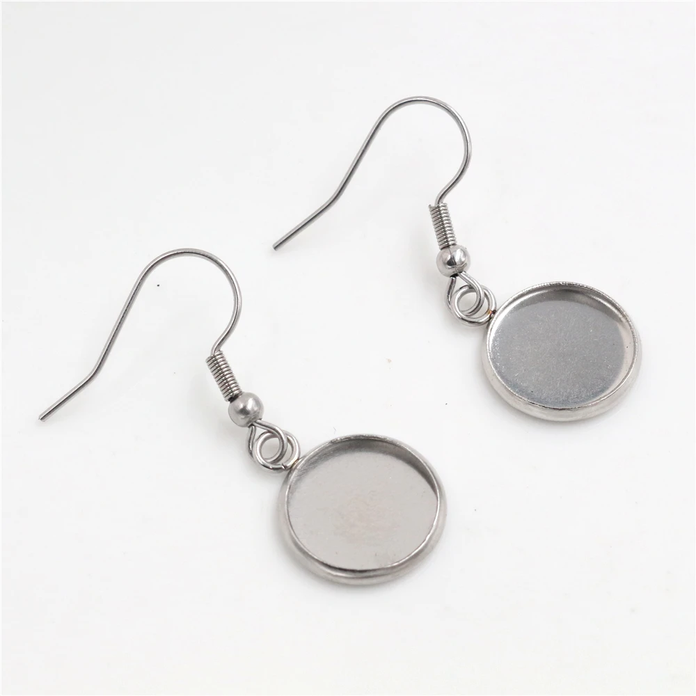 Не выцветает) 12 мм 10 шт. нержавеющая сталь кабошон серьга настройки серьги пустой/база, Diy серьги-Крючки findings-W2-18