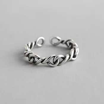 

Retro Vintage Authentic 1pc S925 Sterling Silver FINE Jewelry Roped Weave twisted chain ring adjust TLJ581