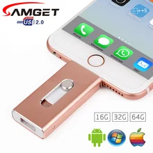 Samget флешки 8 ГБ 32 Гб 64 Гб мини USB металлический флэш-накопитель /OTG функции USB флэш-накопитель для iPhone 5/5S/5C/6/6S Plus/7/ipad/MAC/PC/Android