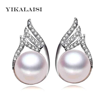 

YIKALAISI 925 sterling Silver Jewelry Pearl Earrings For Women Diamante Freshwater Pearl jewelry With Princess Earrings Wedding