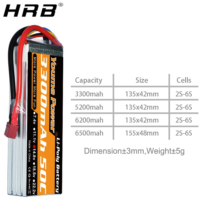 Youme 5200mah Lipo аккумулятор 3300mah 6200mah 6500mah 3S 11,1 V 2S 7,4 V 4S 14,8 V 5S 18,5 V 6S 22,2 V T Deans 50C RC самолет запчасти для автомобилей