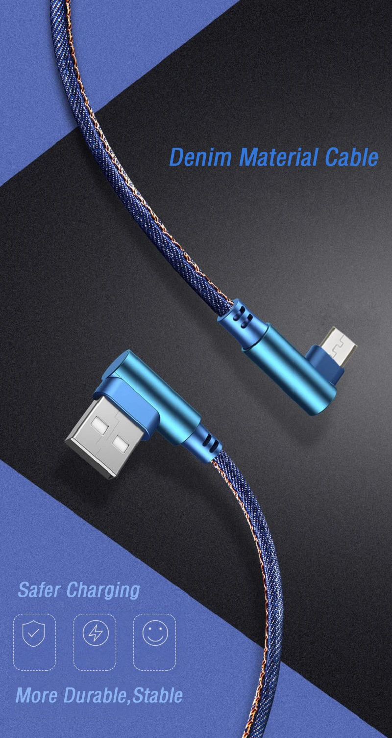 0,25 м 1 м 2 м Micro Usb кабель 90 градусов под прямым углом Micro Usb кабель джинсовый для samsung huawei Honor 20 Lite Xiaomi Redmi 8 7