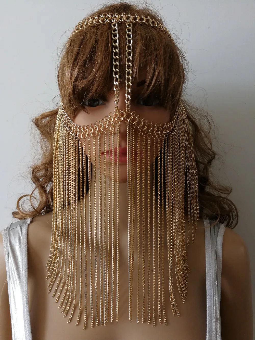 

Fashion WRHE1055 Women Rock Harness Chains Multi Layer Gold Chain Mask Jewelry Unique Design Forhead Marsk Jewelry 2 Colors