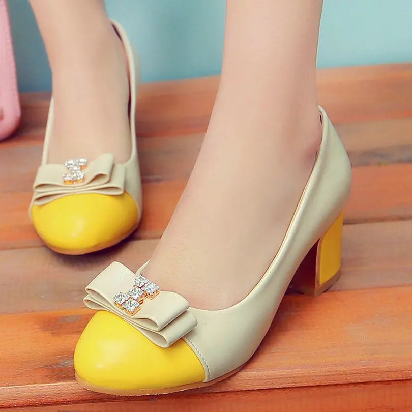 yellow heels with bow